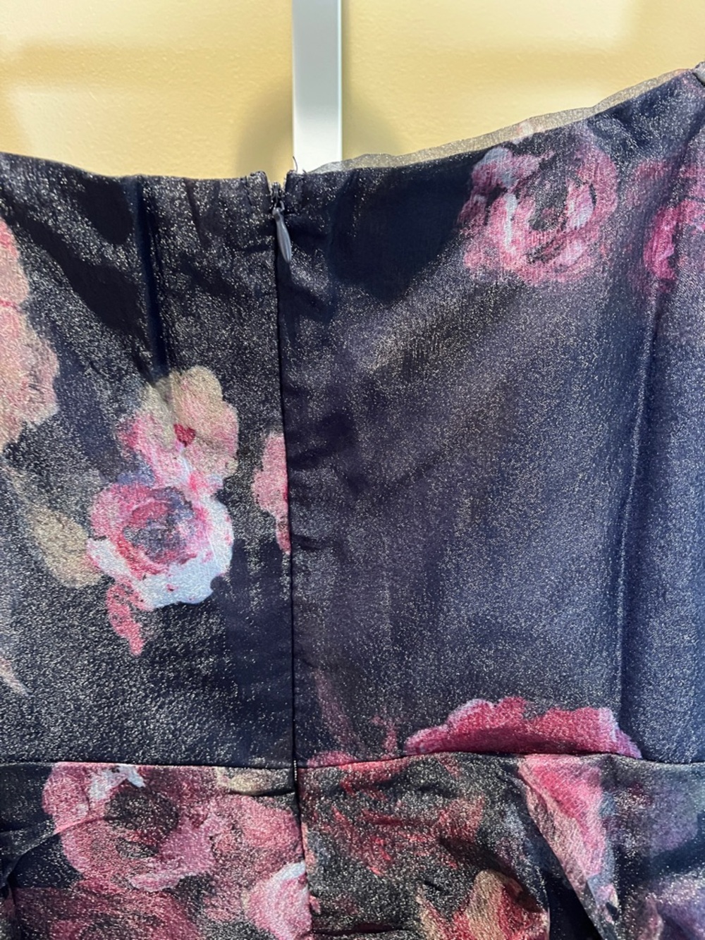 Lulu's Shimmery Navy Dress with Pink Floral Accents - Picture 3 of 4